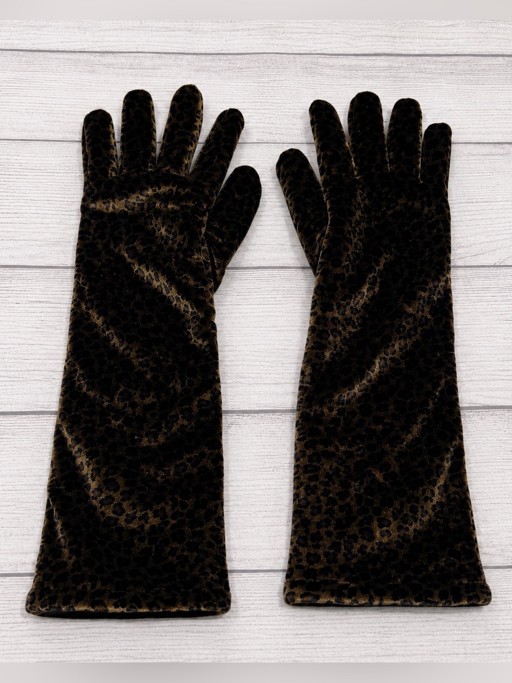 CEJON Leopard Print Long Velvet Gloves Insulated Winter Gloves 14” Long
